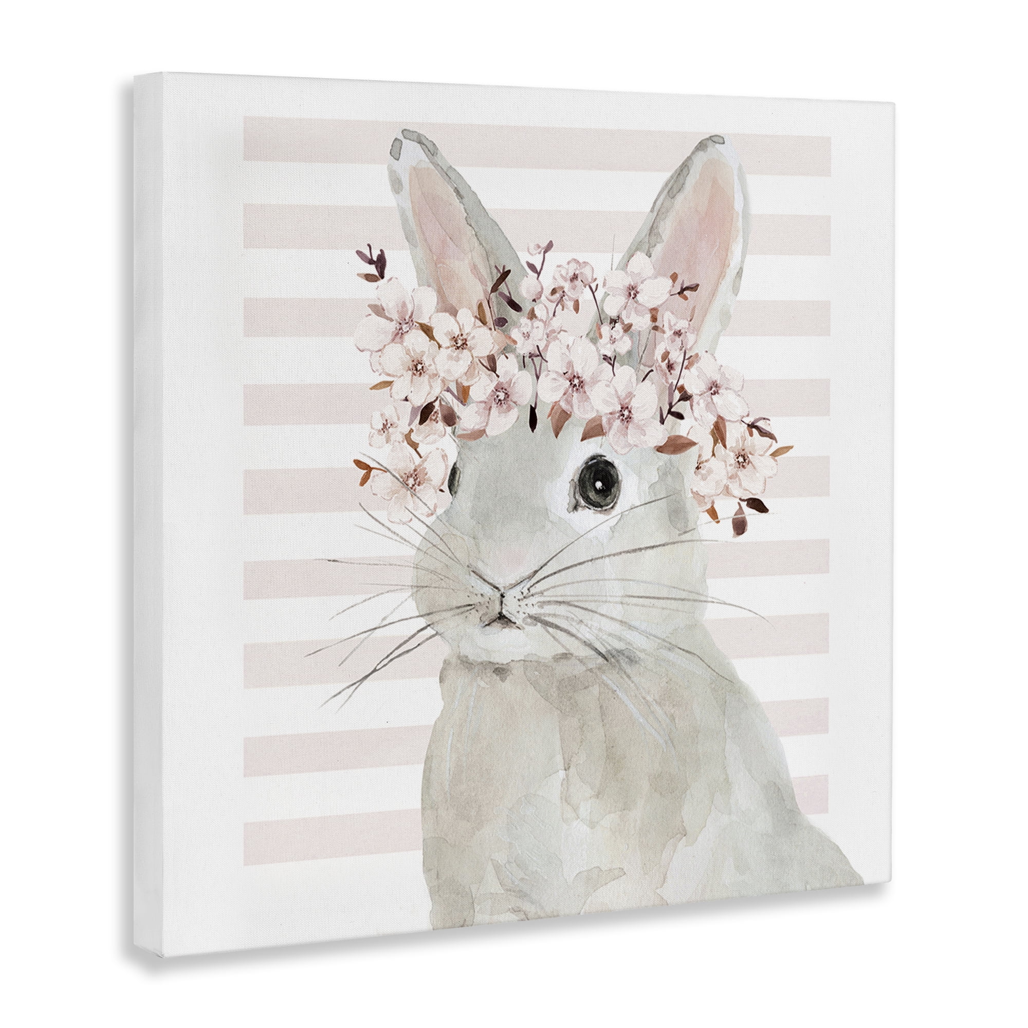 Stupell Industries Cherry Blossom Bunny Animals Painting Wrapped Canvas Art Print Wall Art, 36 x 36