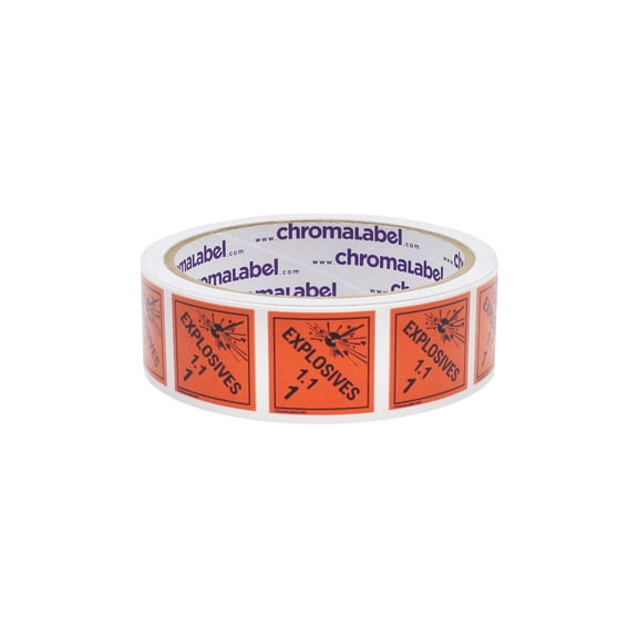 1" x 1" Permanent Durable D.O.T. Hazard Labels: Hazard Class 1.1 Explosives, 250/Roll