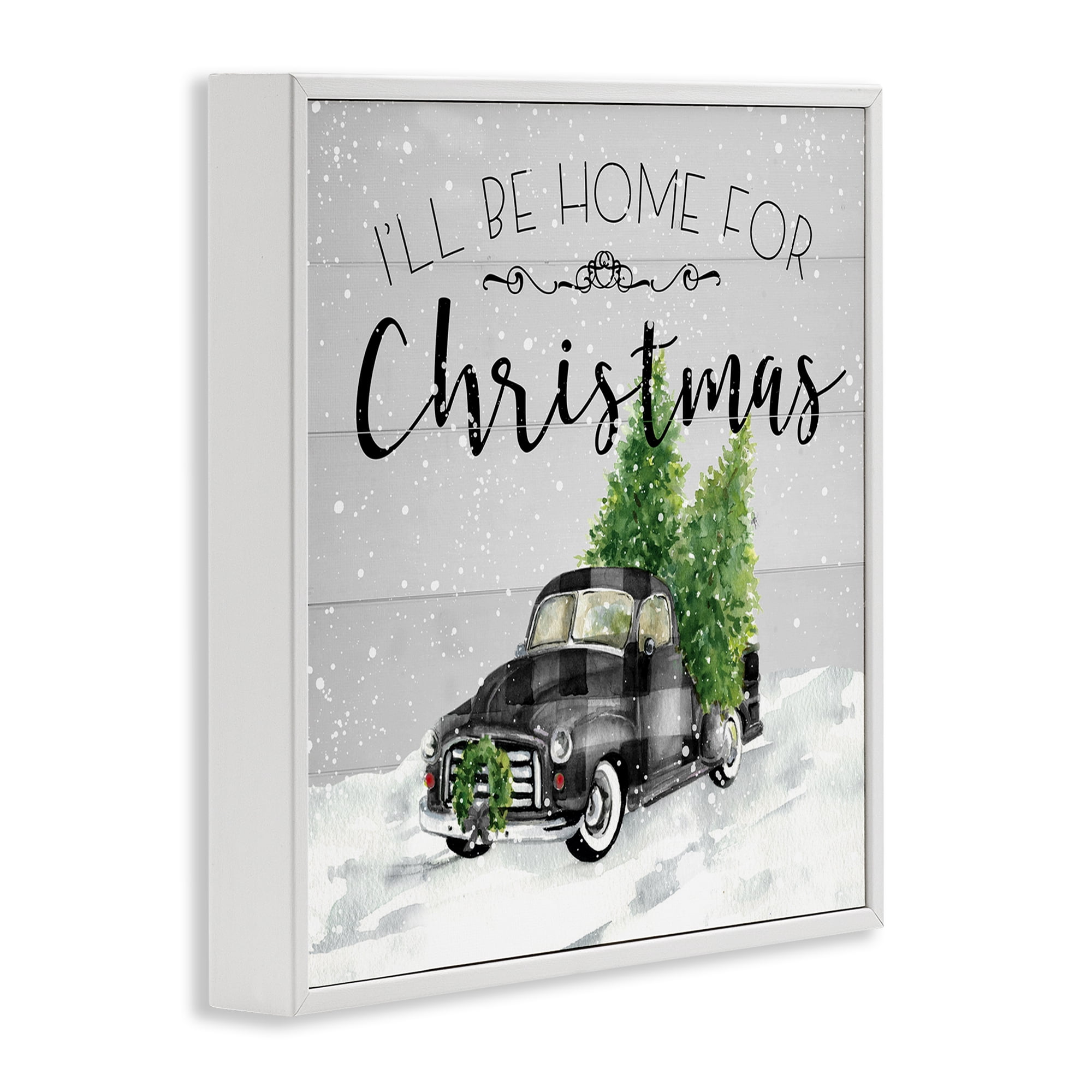 Stupell Industries Plaid Truck Christmas Phrase Holiday Painting White Framed Art Prints Wall Art, 17 x 17