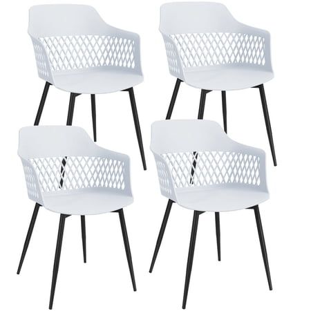 Gymax Set of 4 Dining Chair Modern Hollow Back Plastic Arm Chair w