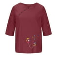 thumbnail image 4 of Blusas de Manga Corta para las Mujeres Impresas Cuello Redondo Camiseta Casual, Blusa de Algodón de Imitación para las Mujeres, 4 of 4
