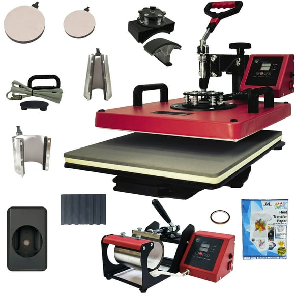 Combo 10 En 1 EV Technologies plancha sublimacion color roja y 150 articulos