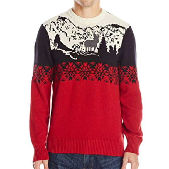Dockers Mens Red & Black Scenic Reindeer Christmas Sweater L