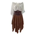 thumbnail image 4 of Rggeeun Halloween for Women Renaissance Women Gothic Dress Corset Dress Fly Sleeve Lapel Collar Ruffle Bow Dress Evening Party Versatile,Brown,2Xl, 4 of 4