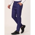 thumbnail image 2 of Pantalones de vestir a rayas para hombre, ajustados, con parte delantera plana, para baile de graduación Azul marino 30 Unique Bargains Pantalones, 2 of 6