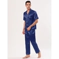 thumbnail image 3 of INSPIRE CHIC Pyjamas pour Hommes Classiques en Satin Manches Courtes Ensemble de Pyjama Boutonné Bleu m, 3 of 5