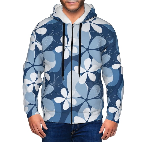 Honeii Flower Print Hoodies for Men, Pullover & Full Zip, Breathable Zip up Hoodie, Sweatshirt-Small
