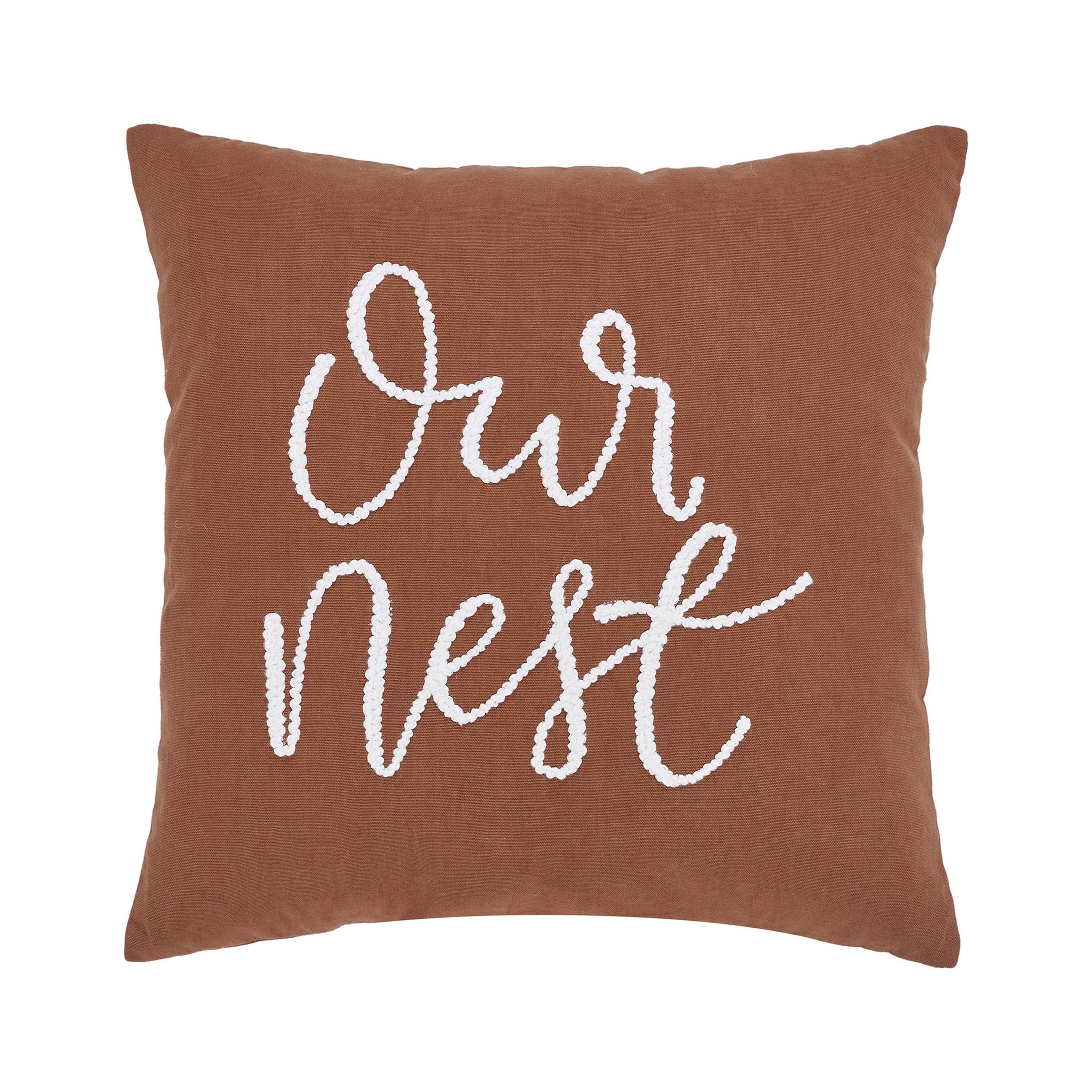VCNY Home Our Nest 18" x 18" Umber Brown Embroidered Cotton Decorative Pillow