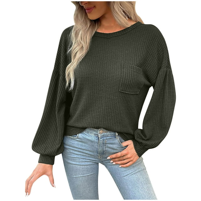 Timegard Hauts pour Femmes Col Rond Manches Longues Dos Nu Couleur Unie T-Shirts Automne Habillé Décontracté Ample Hauts