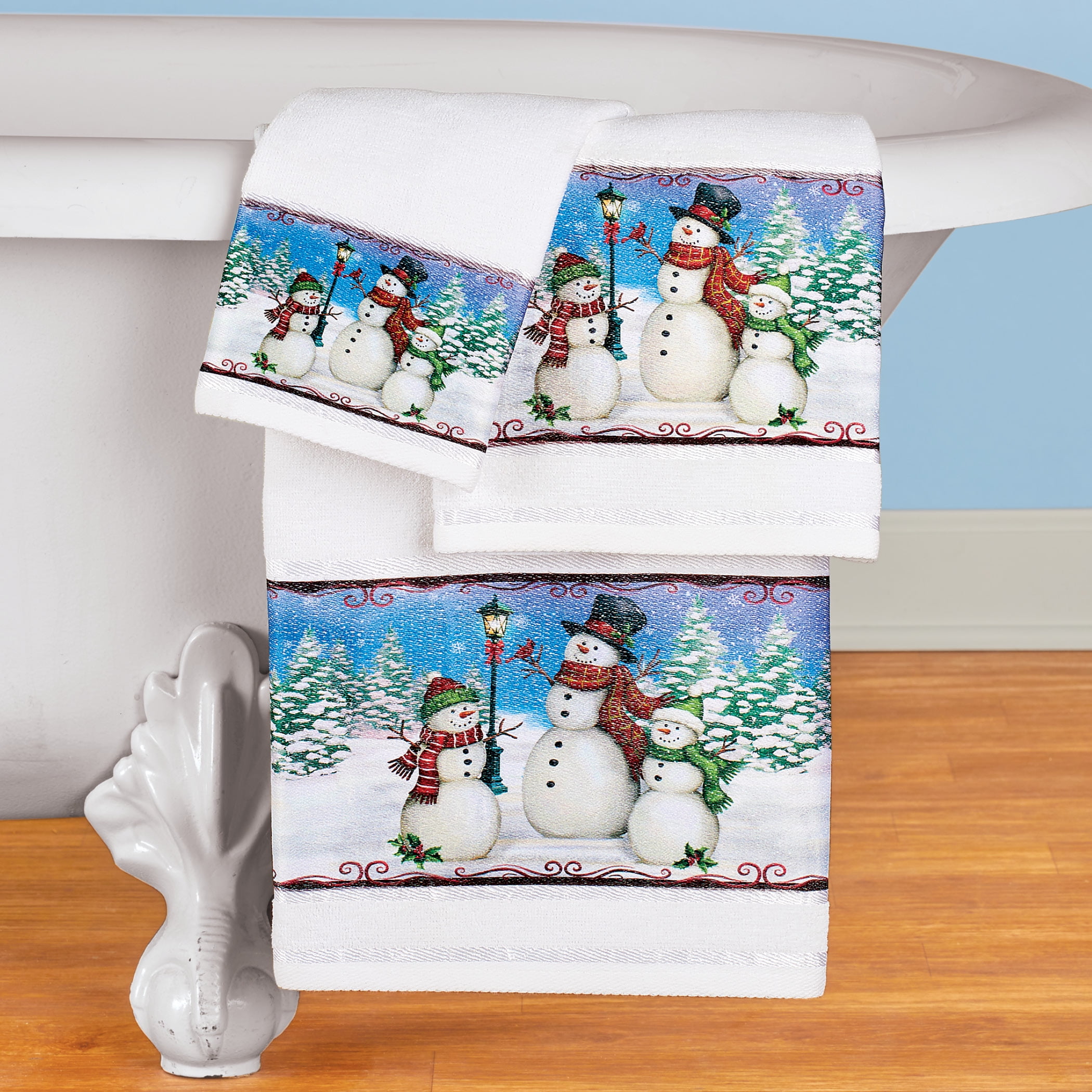 Collections Etc Snowman Family Seasonal Towels Set of 3