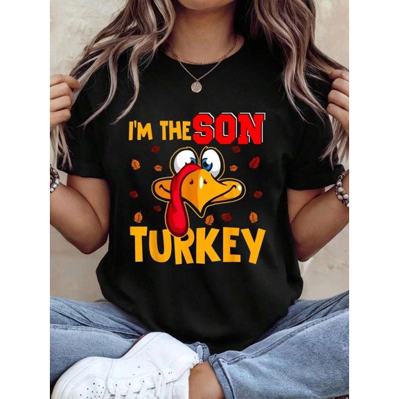 Thanksgiving Graphic Women T Shirt I'm The Son Turkey Thanksgiving Turkey Face Matching Family T-Shirt