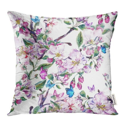 - ARHOME Vintage Garden Watercolor Spring with Pink Flowers Blooming Branches of Peach Pillowcase Cushion Cover 16x16 inch