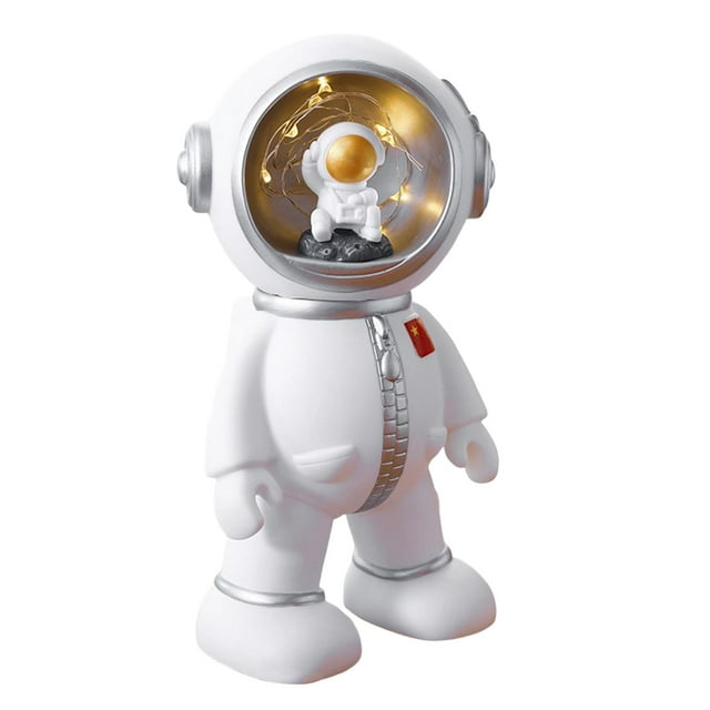 Alcancía portátil de astronauta con lámpara para niñas, decoración, actividades, regalos de mesa Blanco