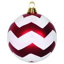 Vickerman 6" Red and White Matte Chevron Ball Christmas Ornament with Glitter Accents