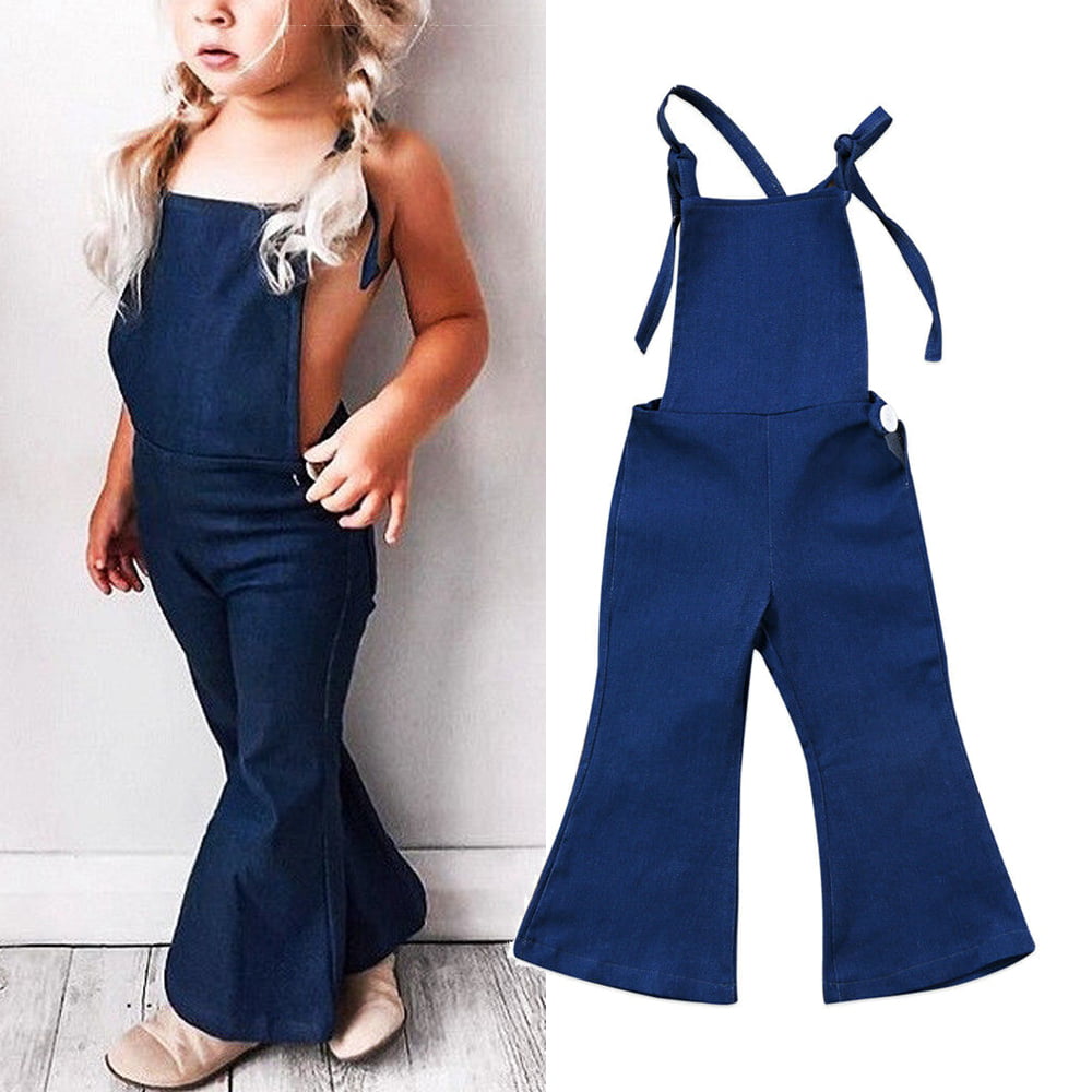 Kids 1-6 Years Girls Washed Canvas Bib Overall Adjustable Strap Suspender Jumpsuit Romper Ripped Pants 