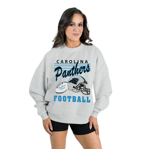 Women's Gameday Couture Ash Carolina Panthers Home Turf Oversized Premium Fleece Pullover Sweatshirt