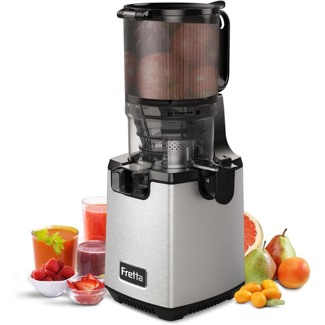 Cold Press Juicer Machines,Fretta Slow Masticating Juicers with 5.3" Large Feed Chute Fit Whole Fruits & Vegetable Easy Clean Self Feeding Juice Extractor,PCTG BPA Free 250W,Stainless Steel