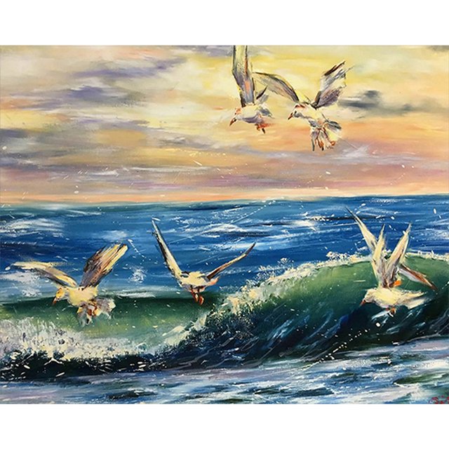Kit de pintura por números, arte al óleo artesanal, imagen de gaviota, decoración de pared del hogar, 50x40cm