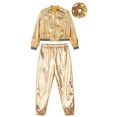 thumbnail image 3 of Yartina Kids Boys Girls Hip Hop Jazz Dance Costumes Shiny Metallic Bomber Jacket with Sweatpants Gold 14, 3 of 7