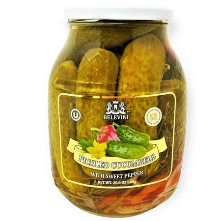 Belevini Pickled Cucumbers with Sweet Pepper, Kosher, Vegan, Non-GMO, 29.6oz/840 grams, Pack of 1