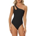 thumbnail image 1 of CAMISETA LEOTARDO REFINADA para mujer, de un solo hombro, de punto acanalado, ajuste ceñido, bodysuit, tops de tanque, color negro, 1 of 6
