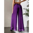 thumbnail image 5 of Purple Pants for Women's Chiffon Wide Leg Trousers High Elastic Waist Casual Business Trousers, 5 of 5