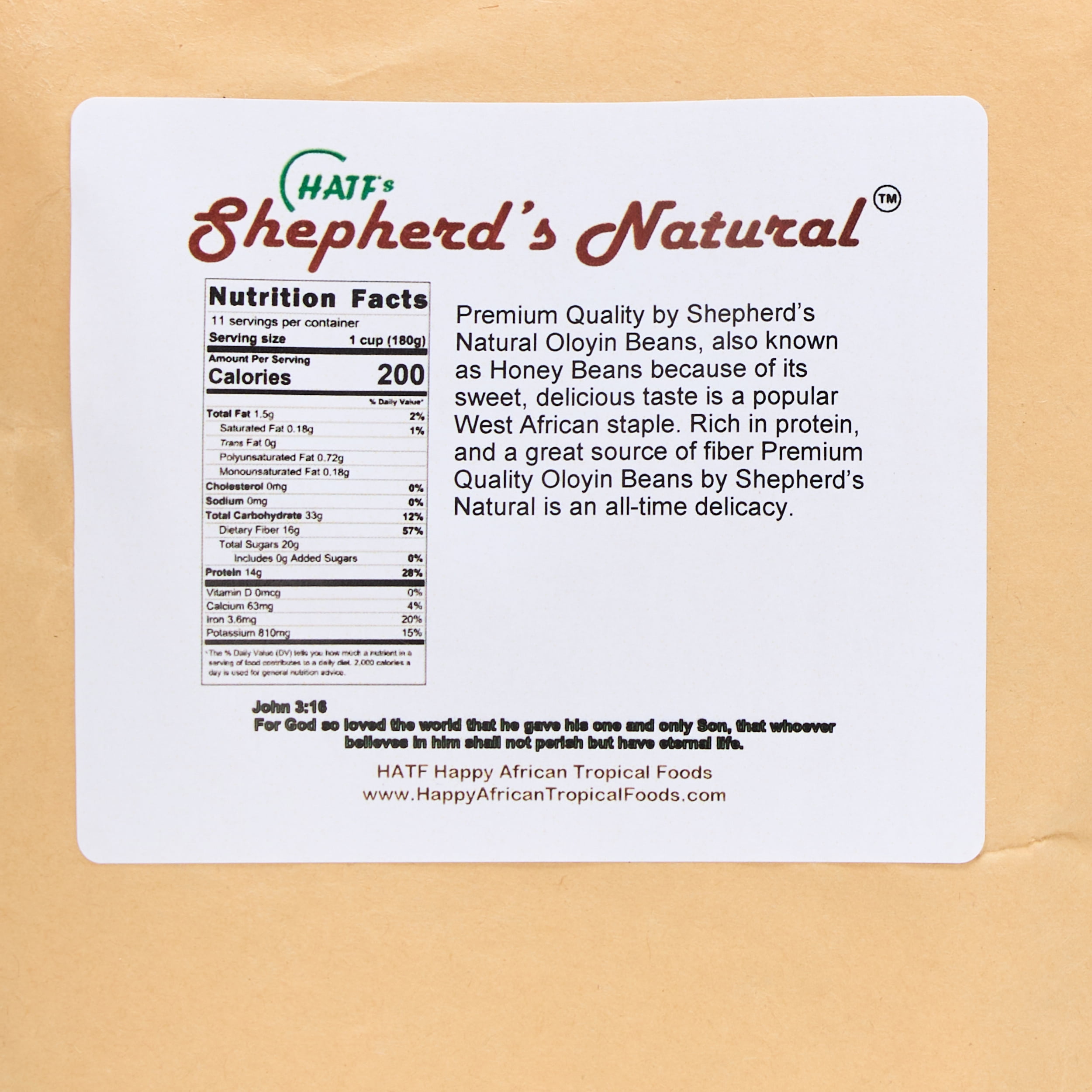 HATF'S SHEPHERD'S NATURAL Oloyin Honey Beans, 4 lb. / 64 oz.