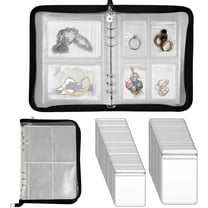 Trianu Travel Jewelry Organizer Transparent Jewelry Storage Book Set with Anti-oxidation Pocket Traveling Necklace Earring Organizer for Ring, Bracelets, Postcard (Black)