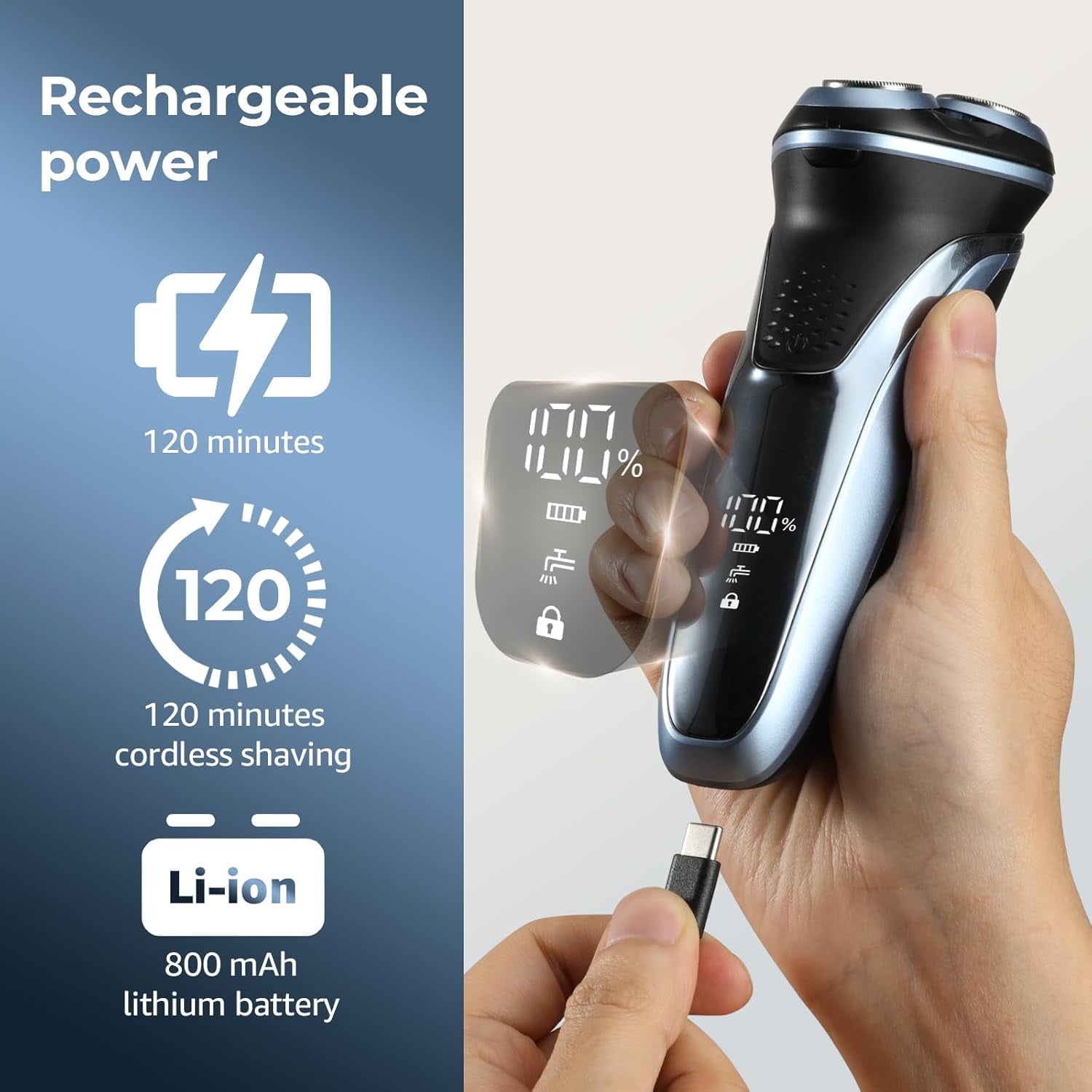 Nogroa Electric Shavers for Men, IPX7 Waterproof Cordless Razor with Cleaning Brush, Portable Rechargeable Electric Rotary Beard Trimmer for Home Travel