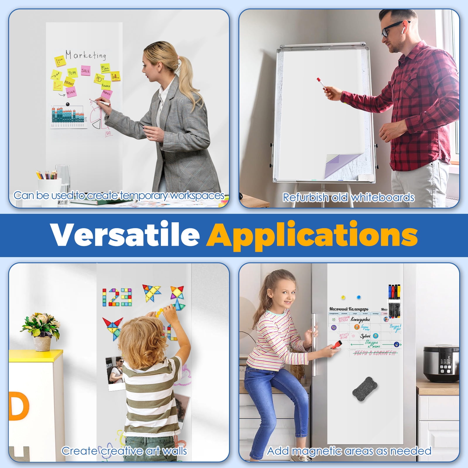 Threns Magnetic Whiteboard Contact Paper 39" x 16" Adhesive Magnetic Dry Erase White Board Sticker for Wall, Peel and Stick Wallpaper, Easy to Write and Clean for Playroom Office
