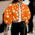 thumbnail image 2 of Arlun Women's Fall Spring Polka Dot Floral Cropped Coats Lightweight Stand Collar Puff Sleeve Fashion Trendy Jackets Full Zipper Long Sleeve Floral Printed Fashion Outwear Orange M, 2 of 4