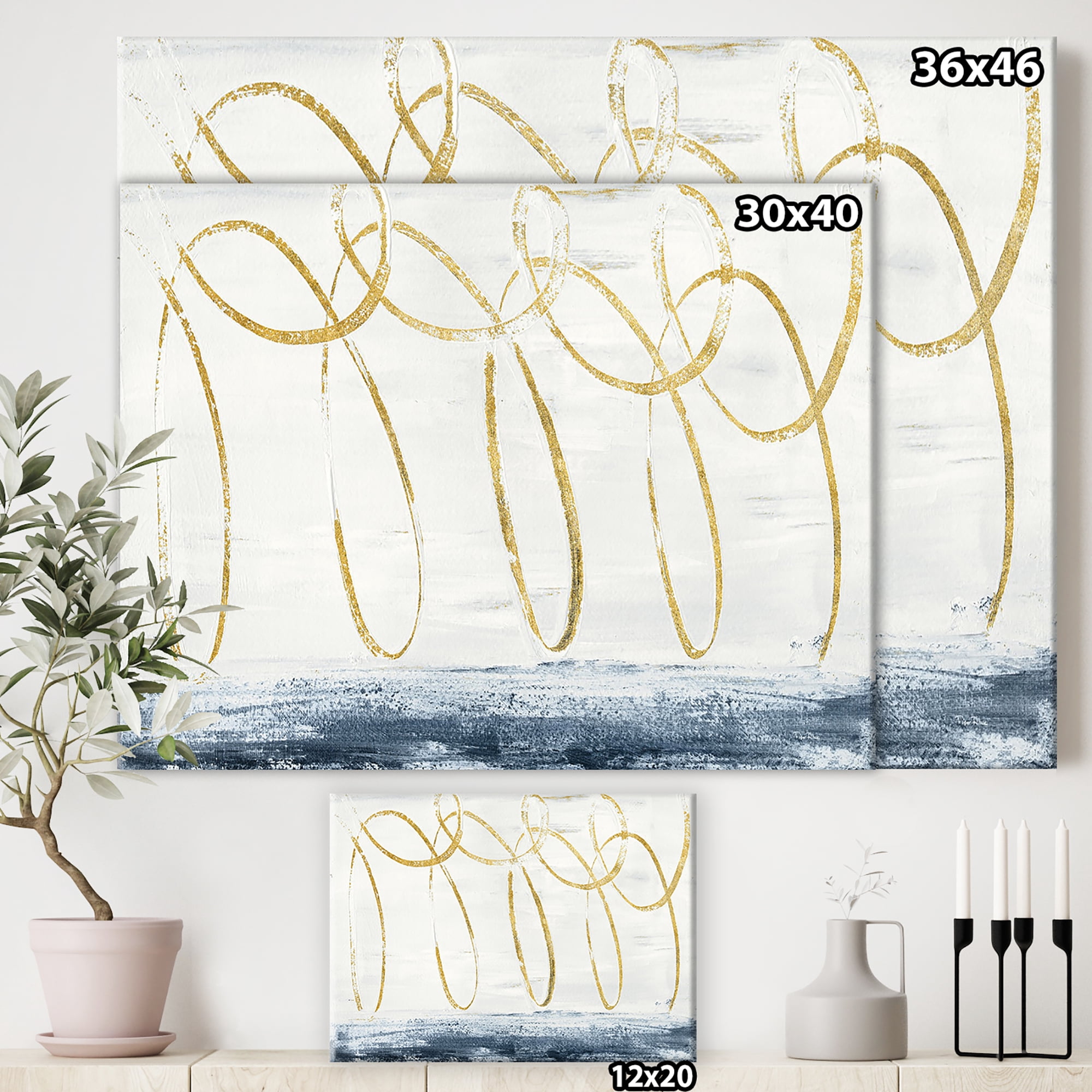 Designart 'Gold Abstract Geometric Shape' Modern Transitional Canvas Art