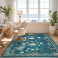 thumbnail image 3 of Design&I 6'x9' Washable Area Rug Turtle Motif Nautical Wave Starfish Border Coral Reef Seashell Ocean Flowing for Queen Size Bedroom, Under Bed, Sleek Flatweave Pet Friendly, 3 of 7