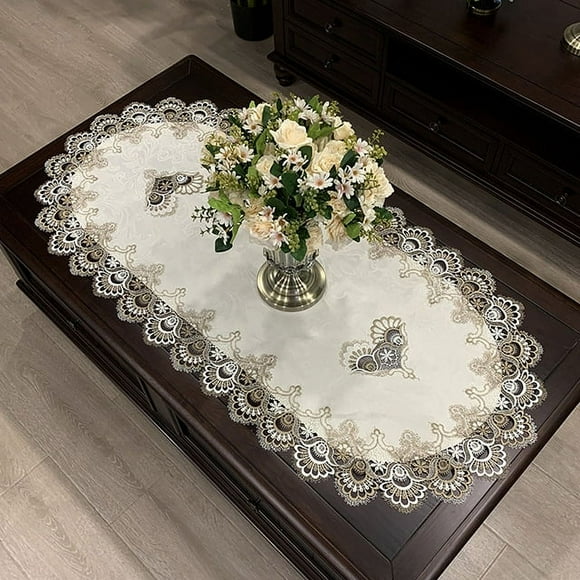 WCHUANG Embroidered Lace Table Runner, Coffee Table Runner Placemat Nightstand Dresser Scarf Table Centerpiece Doily