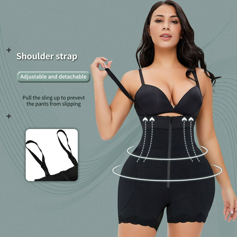 Women's Plus Size Detachable Straps Side Zip Firm Compression Tummy Control  Shapewear Open Bust Body Shaper Fajas Black 6XL