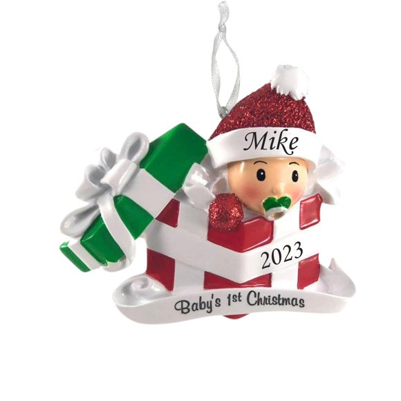 2023 Personalized Ornament Baby's First Christmas Gender Neutral Baby in Present Christmas Tree Ornament Artisanal Customized Decoration Baby Ornaments-Free Personalization