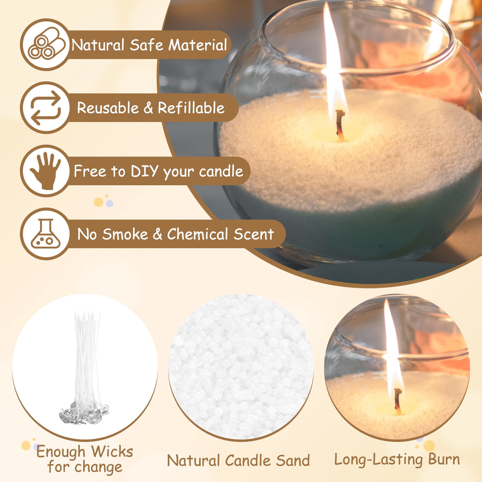 Pearled Sand Candles with 50 Pcs Wicks 21Oz / 600g Candle Beads Refillable Powder Sand Wax Making Kit for Thanksgiving Christmas Wedding Party DIY Home Crafts, White