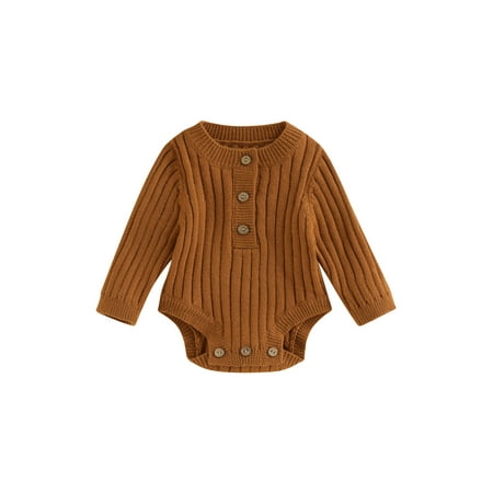 

Musuos Baby Boy Girl Knit Sweater Long Sleeve Button Romper Warm Pullover Tops