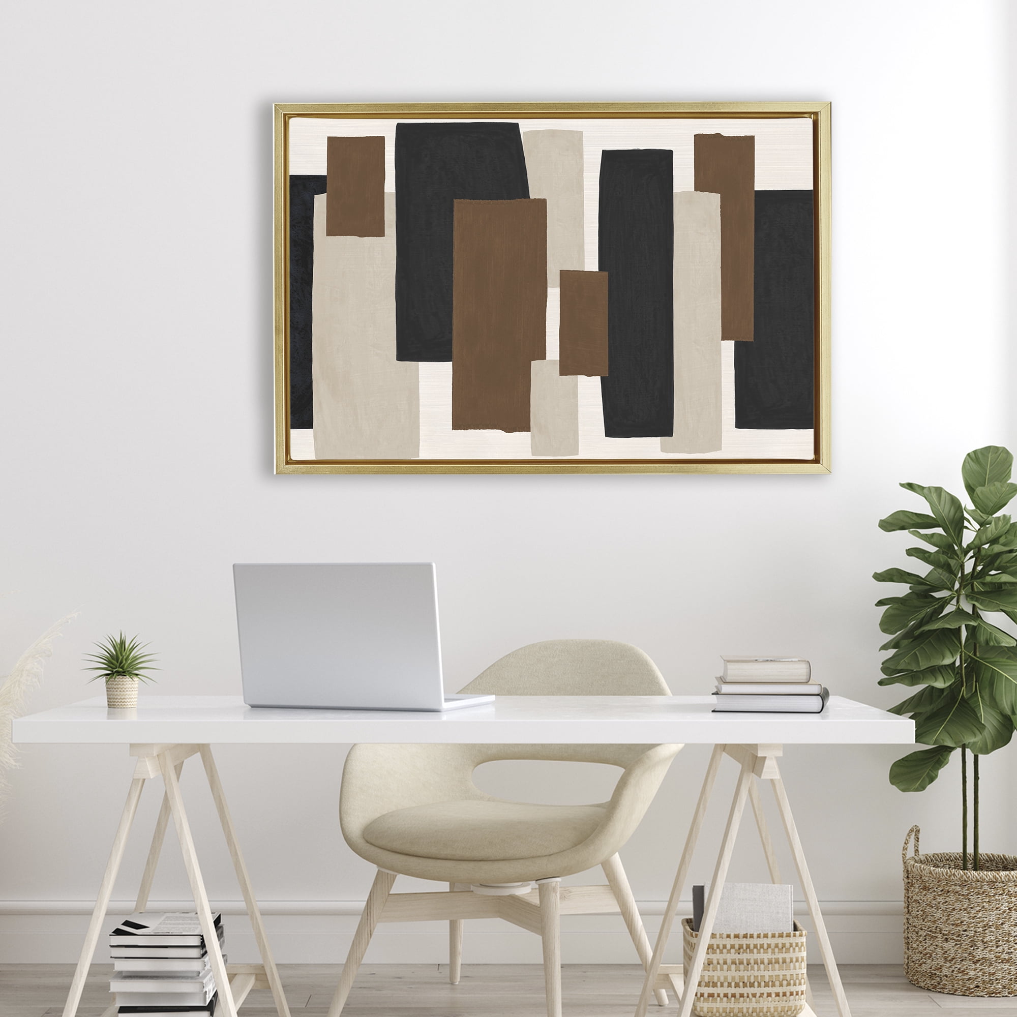Stupell Industries Minimal Vertical Blocks in Earth Tones Gold Framed Floater Canvas Wall Art, design by Janet Tava