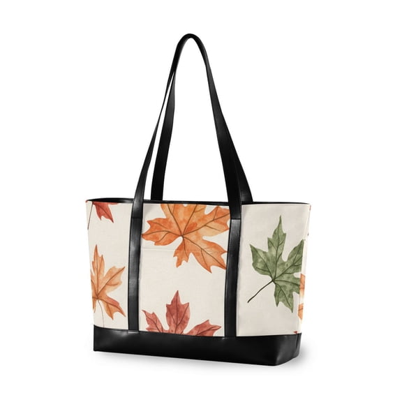 FORMRS Canvas Laptop Tote Bag for Women with 15.6" Computer Compartments Shoulder Handbag, Brown Autumn Leaves
