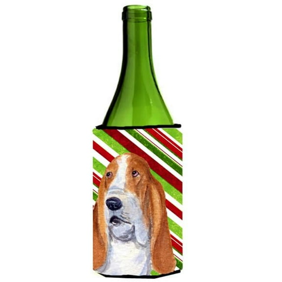 Basset Hound Candy Cane Holiday Christmas Wine bottle sleeve Hugger
