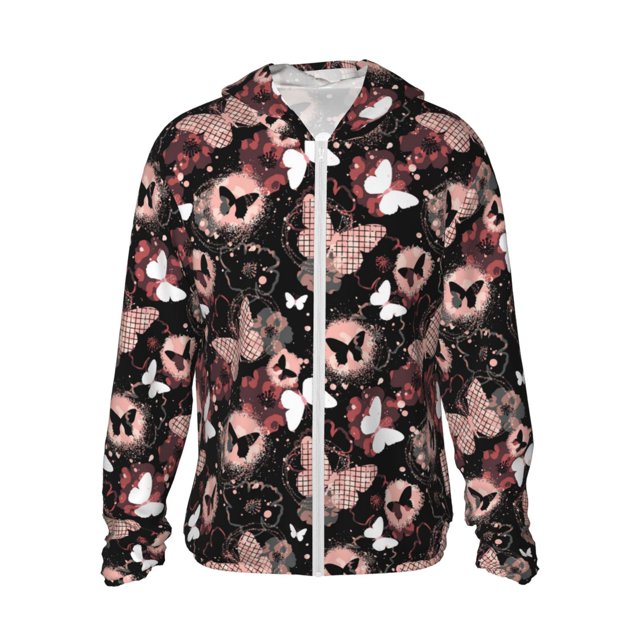 Fotbe Butterflies1 Chaqueta con Protección Solar UPF 50+ para Hombre y Mujer, Camisa con Capucha y Bolsillos-XX-Large
