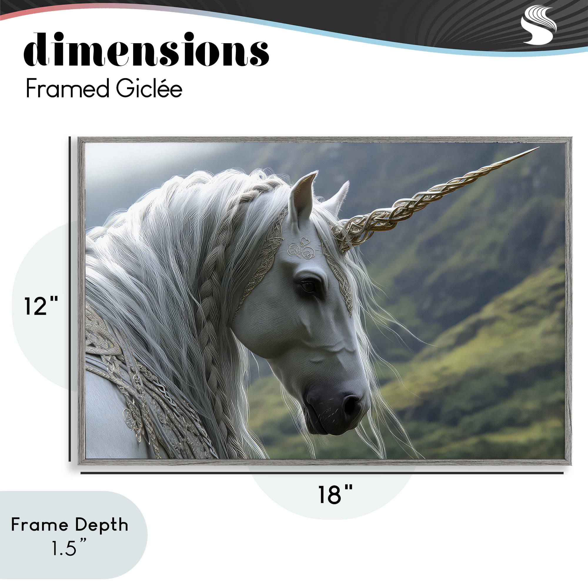 Stupell Industries Celtic Unicorn Braided Mane Gray Framed Giclee Art, design by The Wands Want