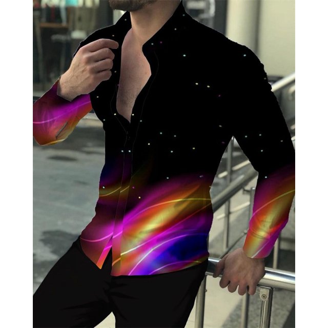 Camisa de manga larga de lujo para hombre, camisa con botones de solapa, ropa informal con estampado a cuadros de manga larga, cómoda para otoño