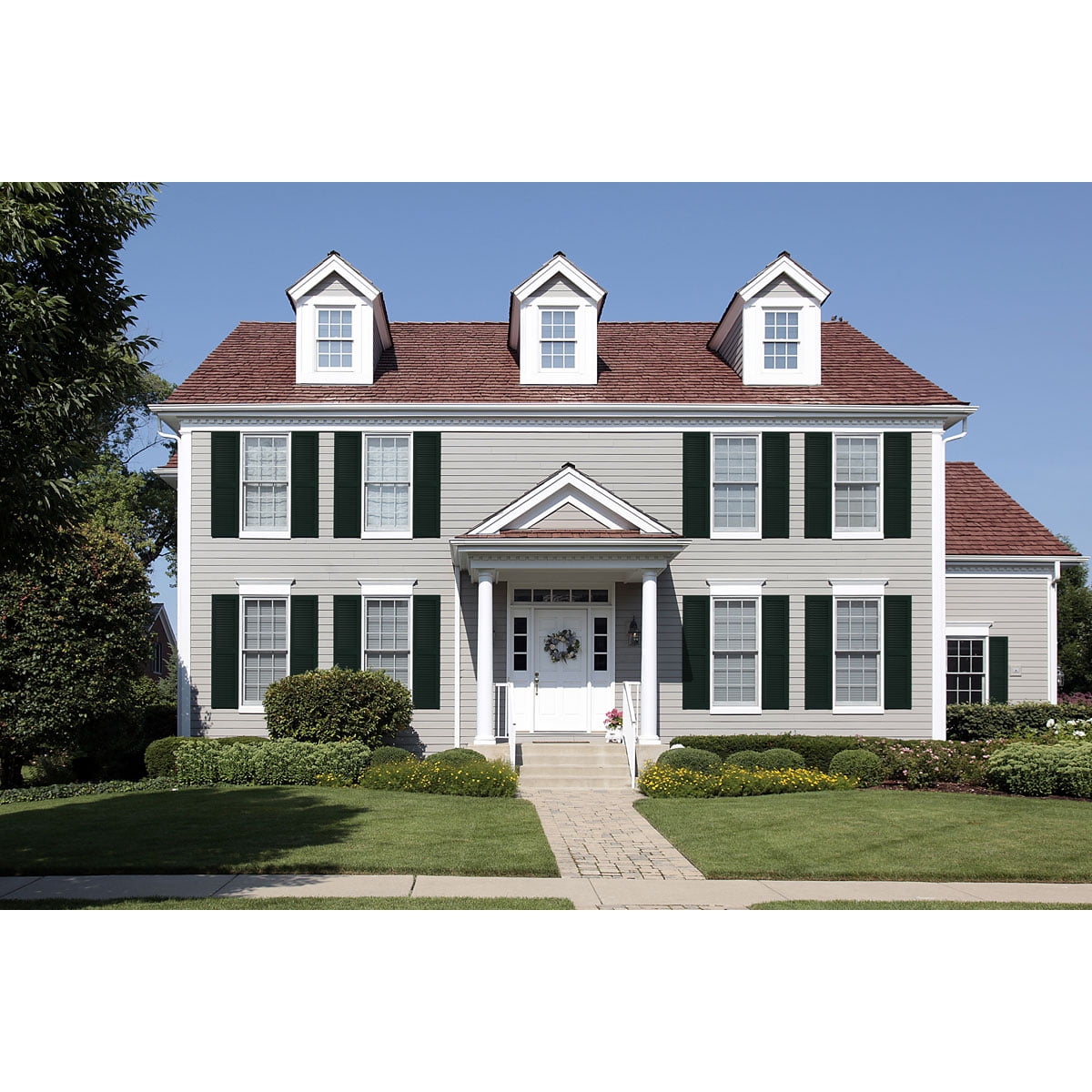 Ekena Millwork 18"W x 68"H True Fit PVC Two Equal Louver Shutters, Thermal Green (Per Pair - Hardware Not Included)