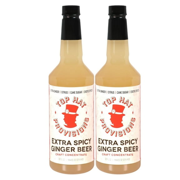 Top Hat Extra Spicy Ginger Beer Syrup - Moscow Mule Mix - Ginger Citrus Soda Concentrate - 2 Pack 32Oz Liquid Plastic Bottles