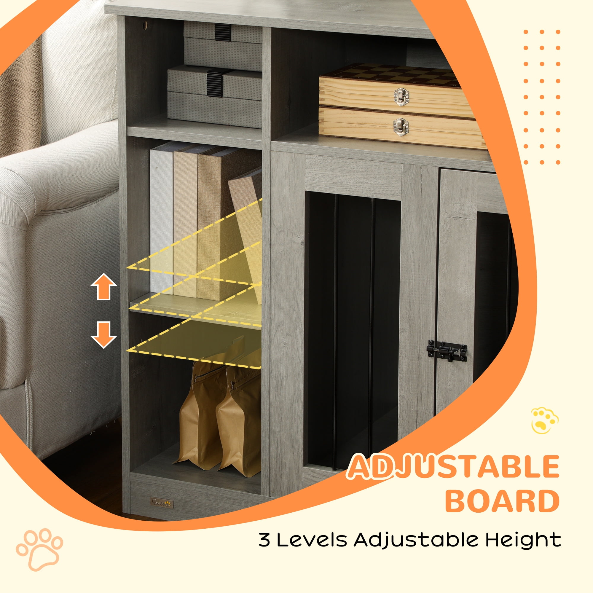 PawHut Furniture Style Dog Crate End Table W/ Adjustable Shelf Storage Space