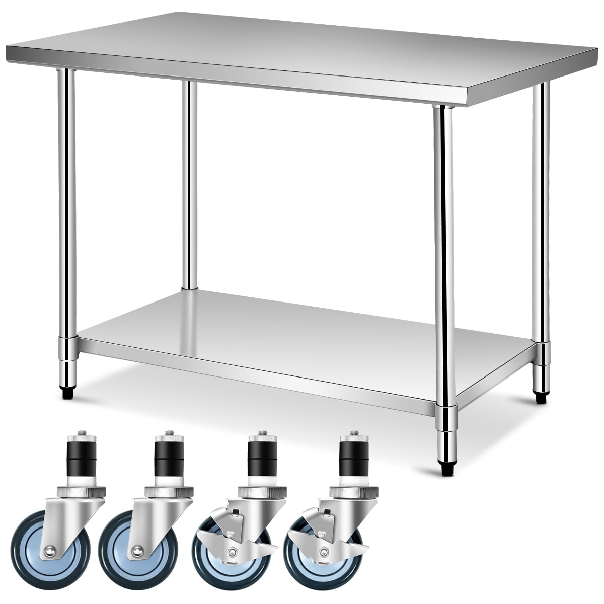 with Adjustable Shelf and casters ACUMSTE 60x30 inches Stainless-Steel Commercial Kitchen Work Table 