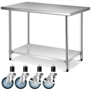 Costway 30'' x 48'' Stainless Steel Commercial Kitchen Work Table w/ 4 Wheels