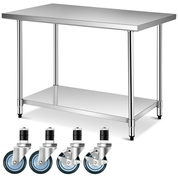 Work Table With 4 Wheels, Stainless Steel Food Prep Table Top